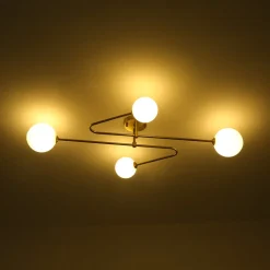 4-Light Frosted Glass Globe Linear Sputnik Semi Flush Mount