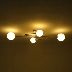 4-Light Frosted Glass Globe Linear Sputnik Semi Flush Mount