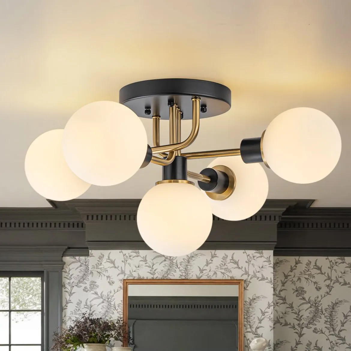 5-light Glass Globe Semi Flush Bubble Ceiling Light