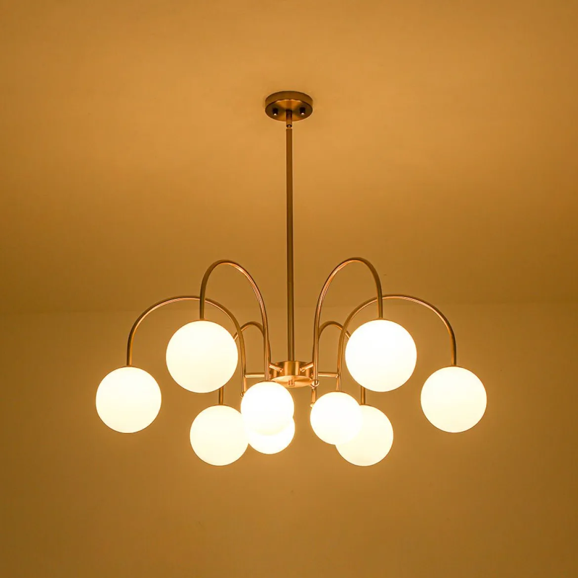 9-Light Goose Arm Opal Glass Bubble Tiered Chandelier