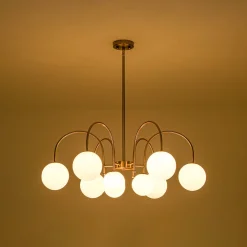 9-Light Goose Arm Opal Glass Bubble Tiered Chandelier