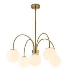 5-Light Goose Arm Opal Glass Globe Round Sputnik Chandelier