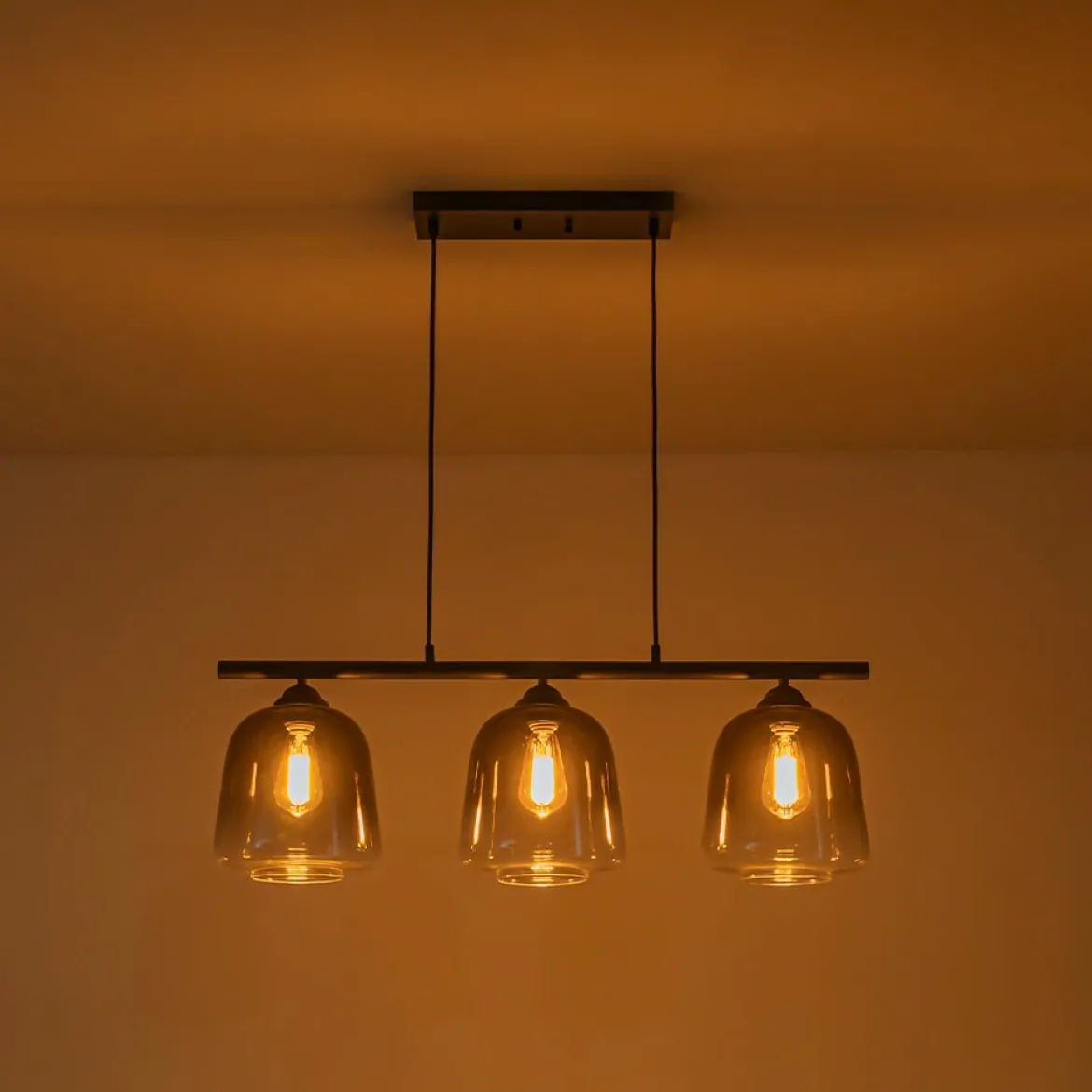 3-Light Gradual Smoked Glass Shade Linear Island Pendant