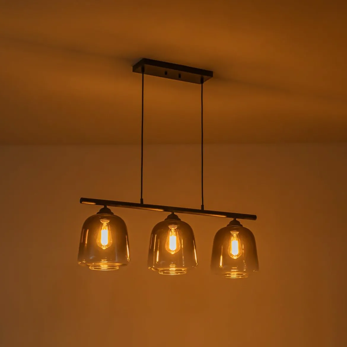 3-Light Gradual Smoked Glass Shade Linear Island Pendant