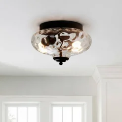 2-light Hammered Glass Flush Mount Ceiling Light