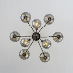 9-Light Hammered Smoked Glass Bubble Black Sputnik Chandelier