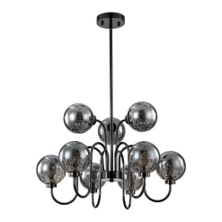 9-Light Hammered Smoked Glass Bubble Black Sputnik Chandelier