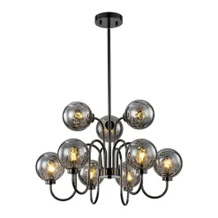 9-Light Hammered Smoked Glass Bubble Black Sputnik Chandelier