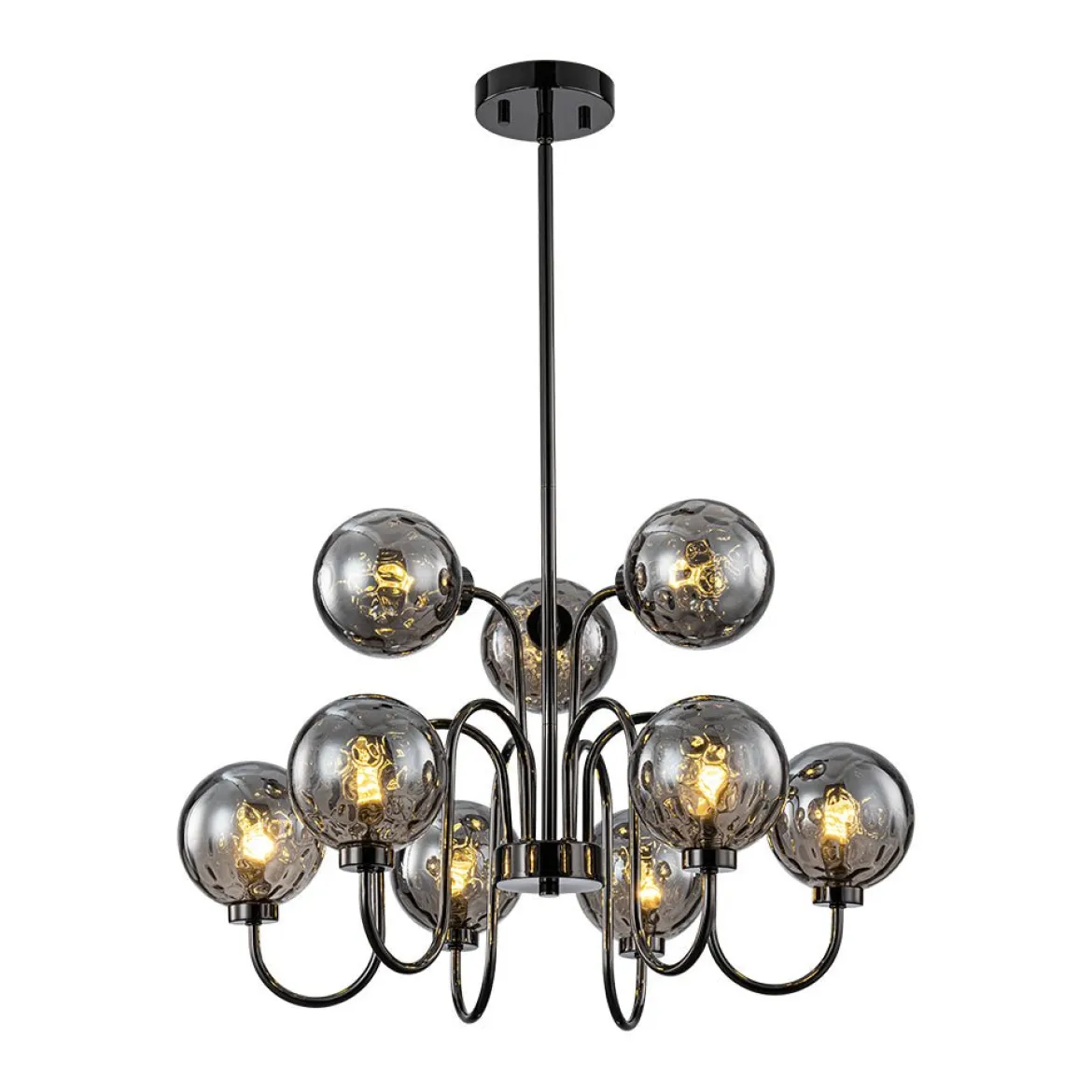 9-Light Hammered Smoked Glass Bubble Black Sputnik Chandelier