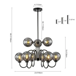 9-Light Hammered Smoked Glass Bubble Black Sputnik Chandelier