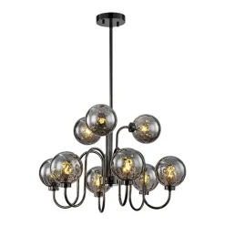 9-Light Hammered Smoked Glass Bubble Black Sputnik Chandelier