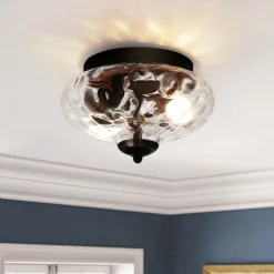 2-light Industrial Glass Flush Mount Light