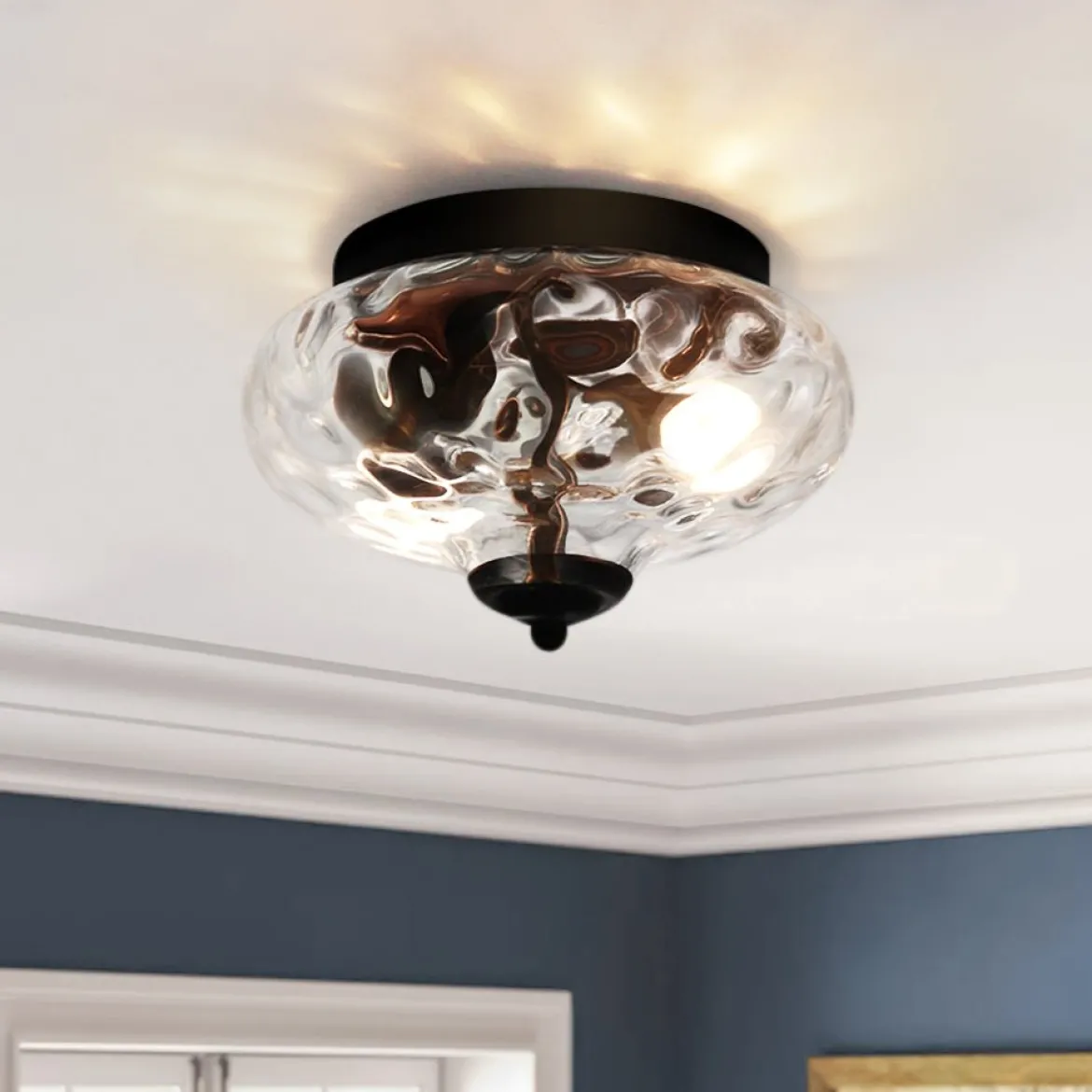 2-light Industrial Glass Flush Mount Light