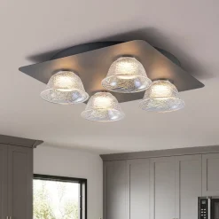 4-Light Iridescent Glass Bell LED Square Semi Flush Mount