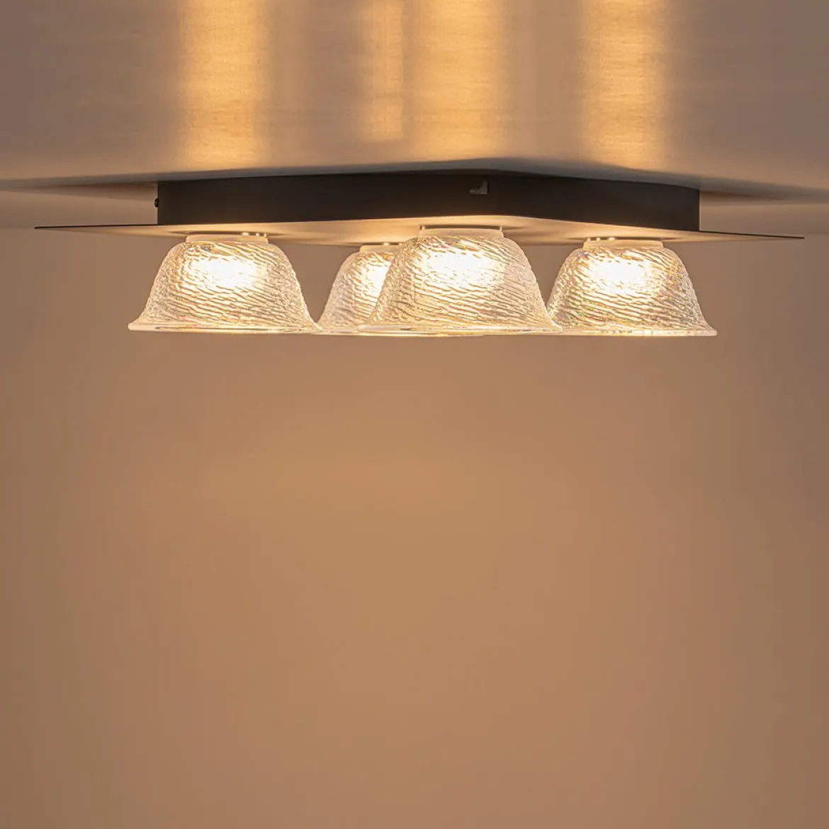 4-Light Iridescent Glass Bell LED Square Semi Flush Mount