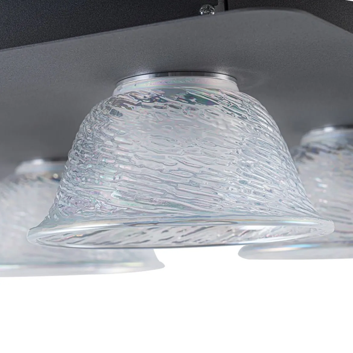 4-Light Iridescent Glass Bell LED Square Semi Flush Mount