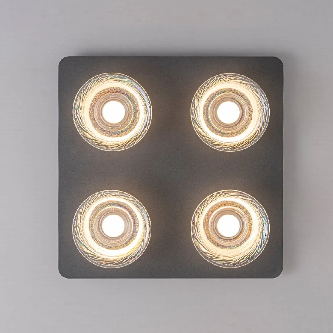 4-Light Iridescent Glass Bell LED Square Semi Flush Mount