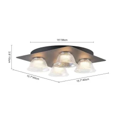 4-Light Iridescent Glass Bell LED Square Semi Flush Mount