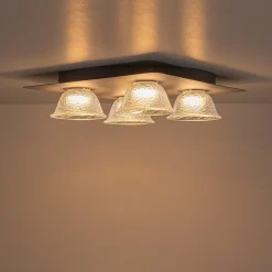 4-Light Iridescent Glass Bell LED Square Semi Flush Mount