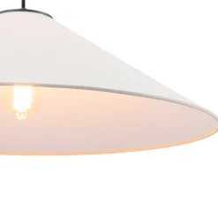 1-Light Large White Linen Shallow Conical Cage Pendant