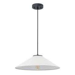 1-Light Large White Linen Shallow Conical Cage Pendant