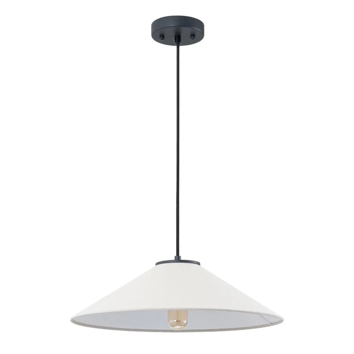 1-Light Large White Linen Shallow Conical Cage Pendant