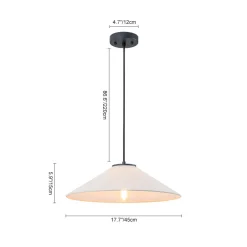 1-Light Large White Linen Shallow Conical Cage Pendant