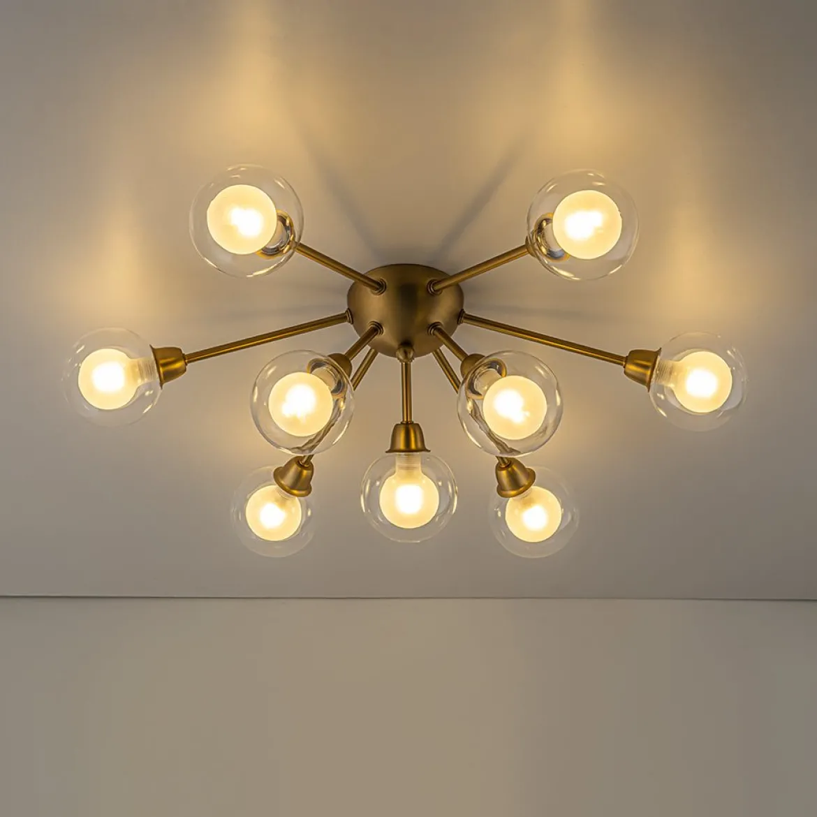 9-Light Layered Glass Bubble Sputnik Semi Flush Chandelier