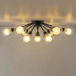 9-Light Layered Glass Bubble Sputnik Semi Flush Chandelier