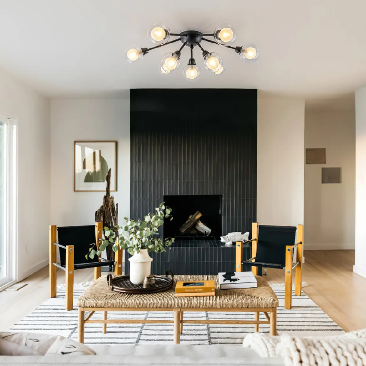 9-Light Layered Glass Bubble Sputnik Semi Flush Chandelier