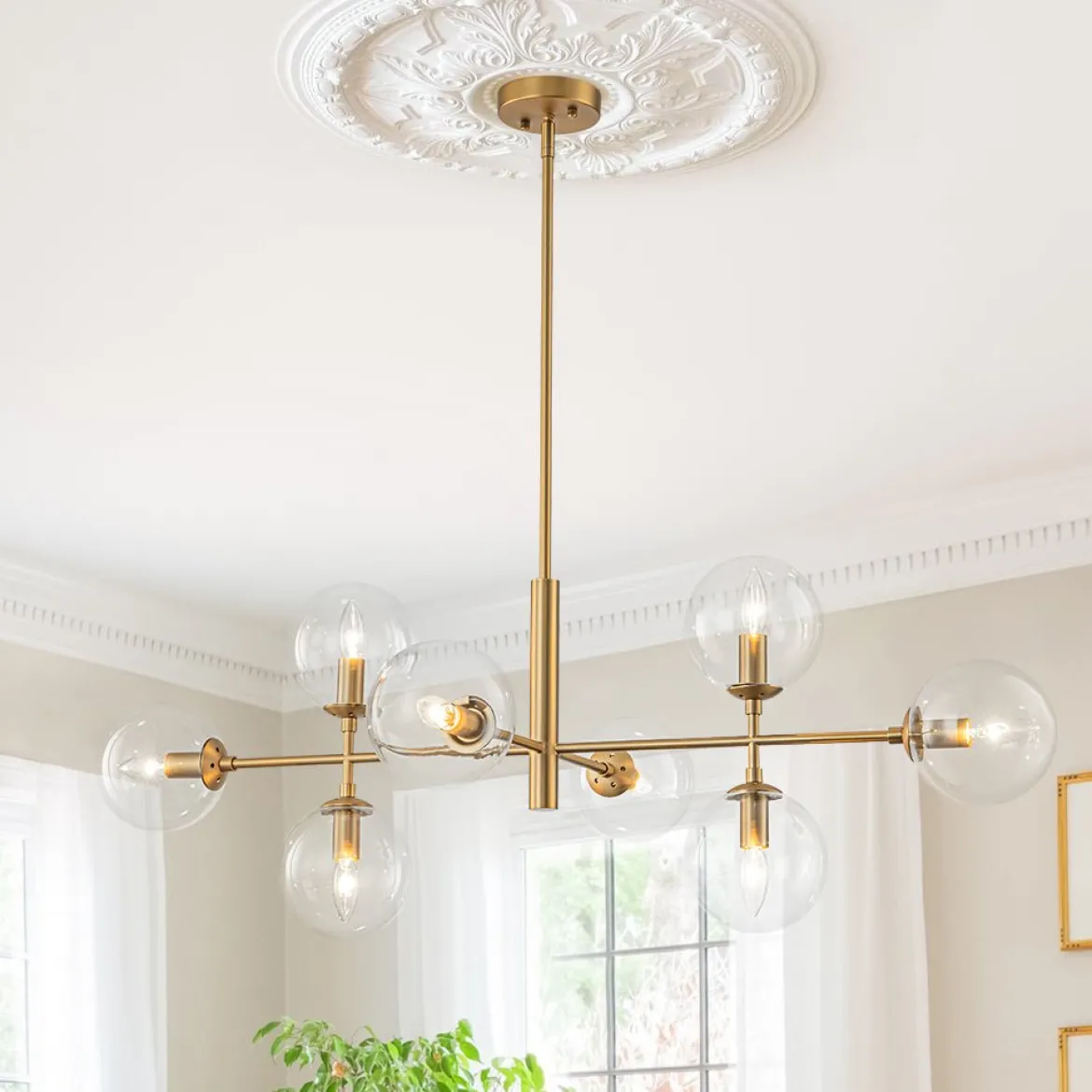 8-Light Linear Sputnik Clear Glass Bubble Chandelier