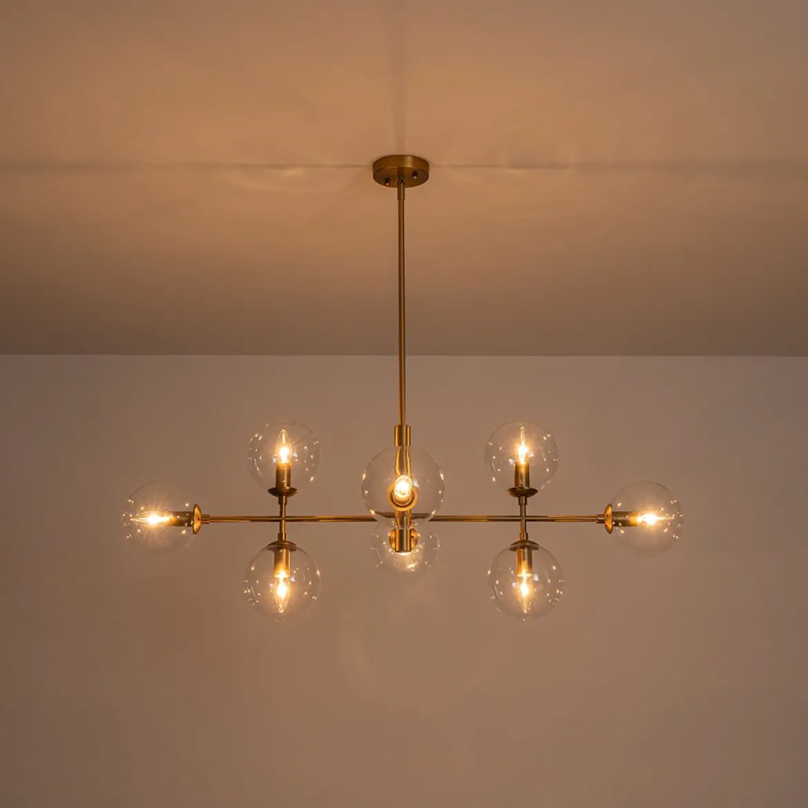 8-Light Linear Sputnik Clear Glass Bubble Chandelier