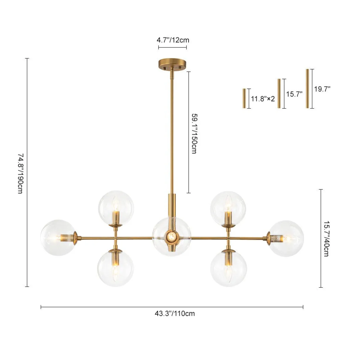 8-Light Linear Sputnik Clear Glass Bubble Chandelier