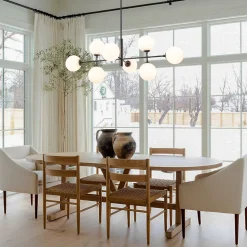 8-Light Linear Sputnik Frosted Glass Globe Chandelier