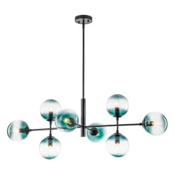 8-Light Linear Sputnik Tinted Blue Glass Bubble Chandelier