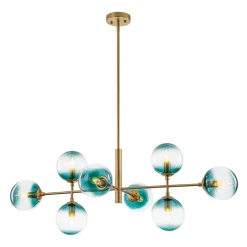 8-Light Linear Sputnik Tinted Blue Glass Bubble Chandelier