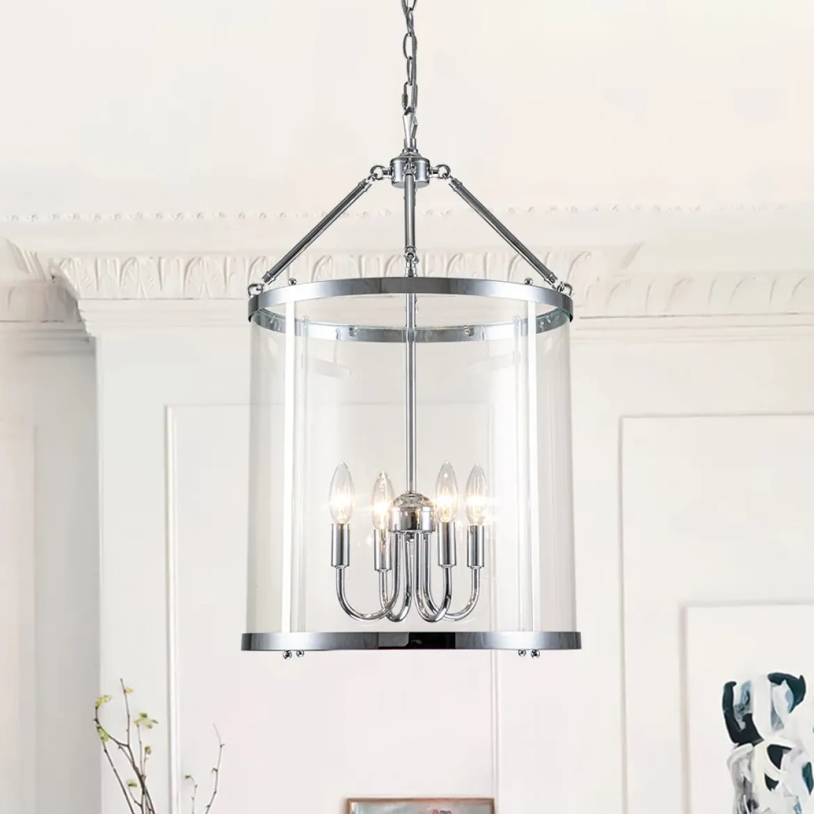 4-Light Manor Glass Wide Cylinder Lantern Pendant Light
