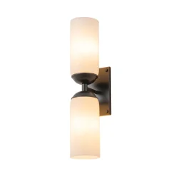 2-Light Milky White Glass Cylinder Vanity Wall Sconce