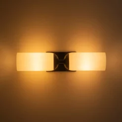 2-Light Milky White Glass Cylinder Vanity Wall Sconce