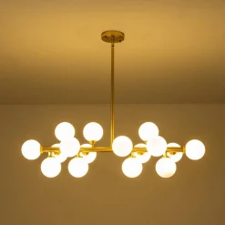 16-Light Milky White Glass Globe Linear Sputnik Chandelier