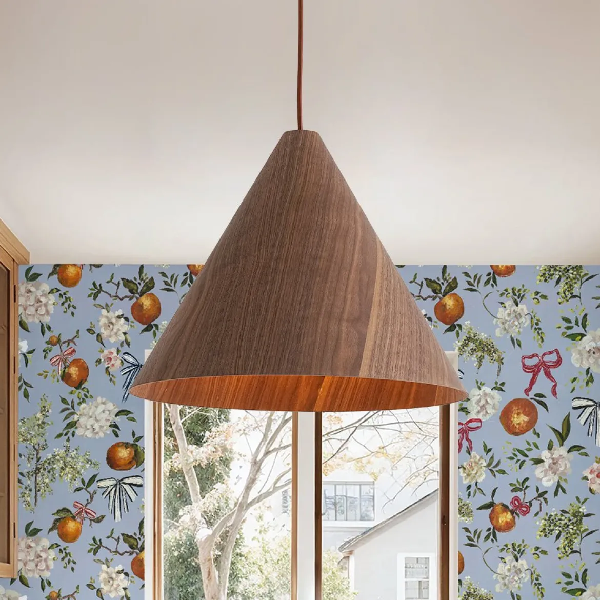 1-Light Modern Farmhouse Wood Grain Cone Kitchen Pendant