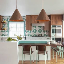 1-Light Modern Farmhouse Wood Grain Cone Kitchen Pendant
