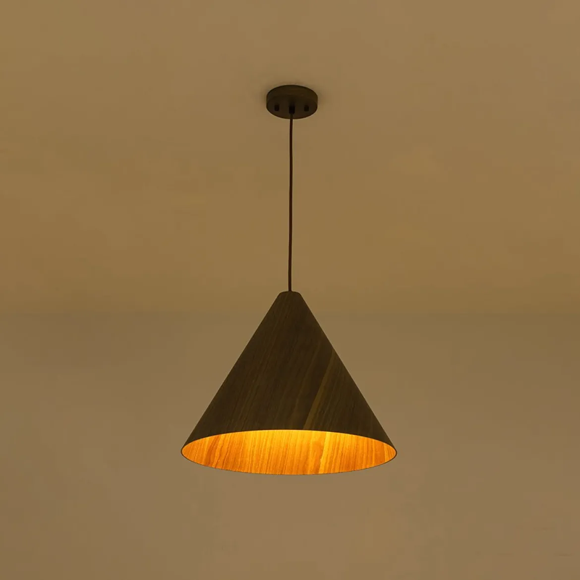 1-Light Modern Farmhouse Wood Grain Cone Kitchen Pendant