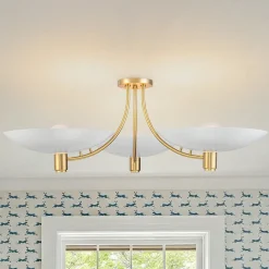 3-Light Modern Iron Brass White Saucer Semi Flush Mount
