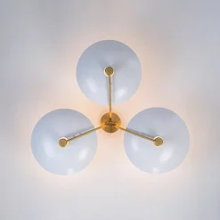 3-Light Modern Iron Brass White Saucer Semi Flush Mount