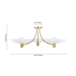 3-Light Modern Iron Brass White Saucer Semi Flush Mount