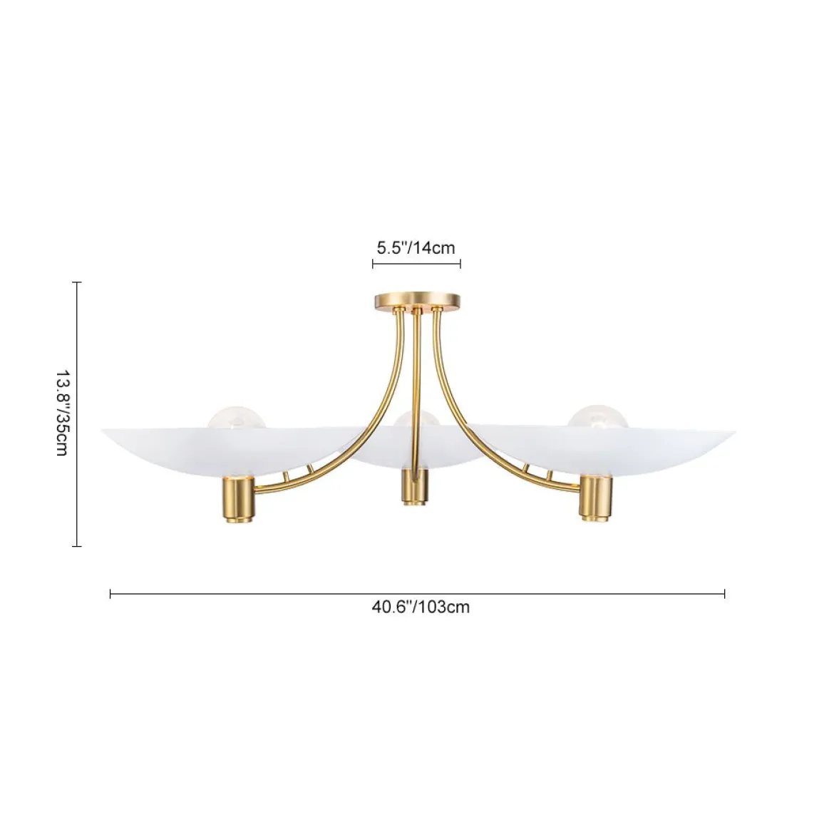 3-Light Modern Iron Brass White Saucer Semi Flush Mount