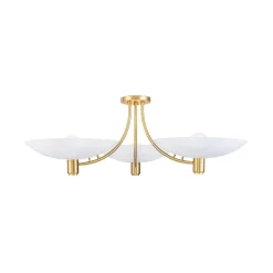 3-Light Modern Iron Brass White Saucer Semi Flush Mount