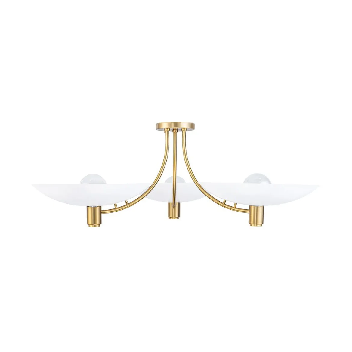 3-Light Modern Iron Brass White Saucer Semi Flush Mount