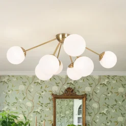 8-Light Opal Glass Bubble Sputnik Semi Flush Chandelier